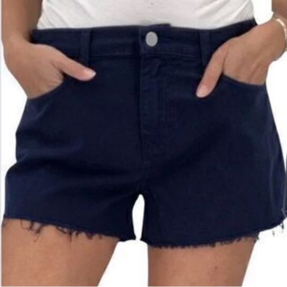 L’agence Ryland High Rise‎ 3 inch Cutoff Shorts Frayed Hem Navy Blue Waist 29”
